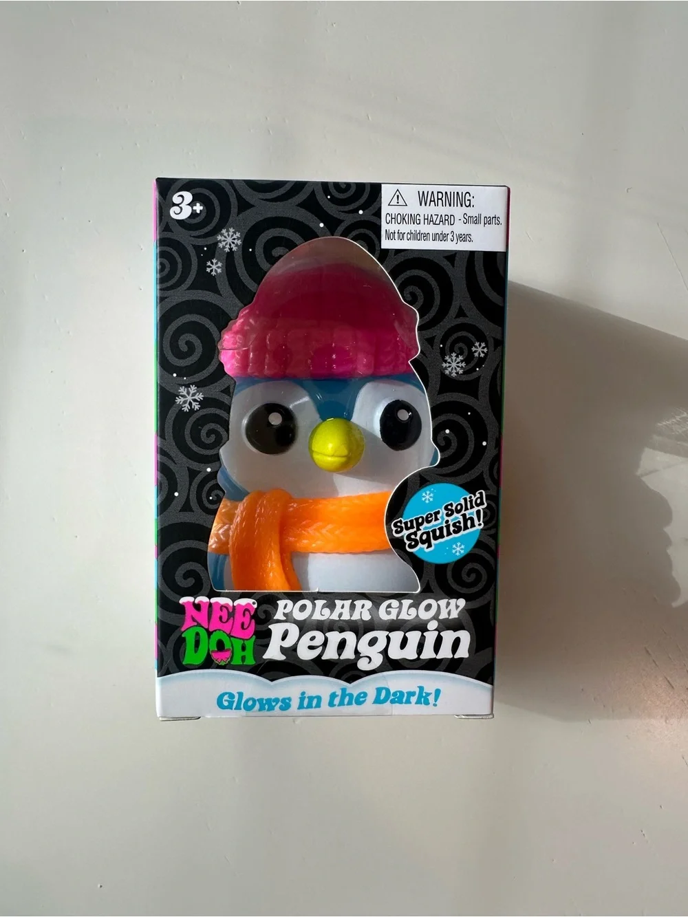 NeeDoh Polar Glow Penguin Glow in the Dark Squishy- Blue with Pink hat🐧✨